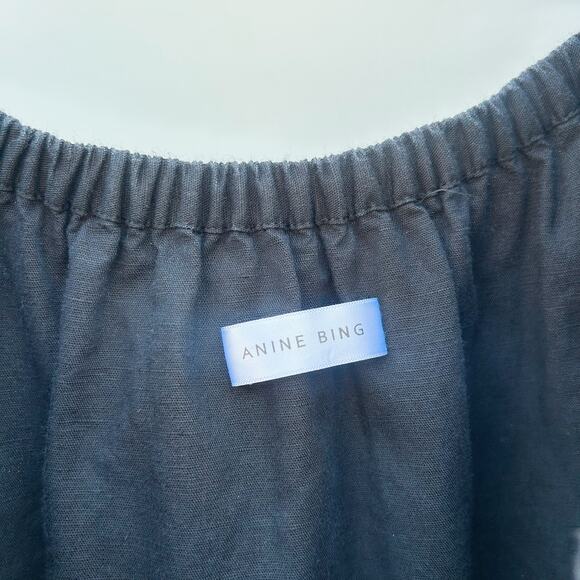 Anine Bing Off The Shoulder Ruffle Cotton Linen Short Mini Dress Small Black - Picture 8 of 8